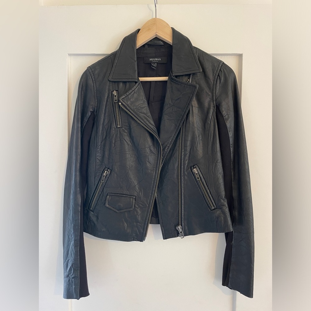 Muubaa Black Leather Biker Jacket